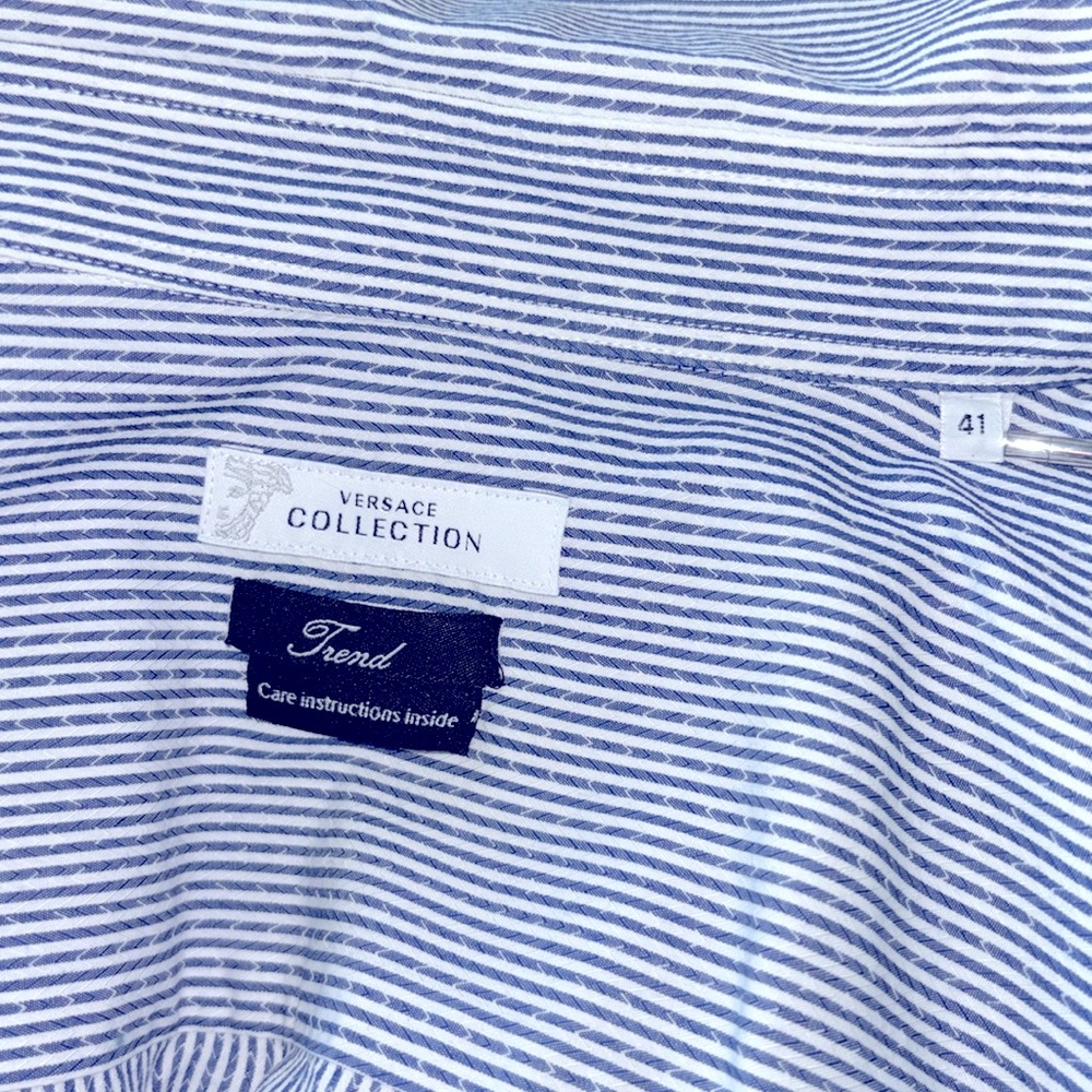 Versace Collection blue & white striped dress shirt. Size 41 - Picture 7 of 9